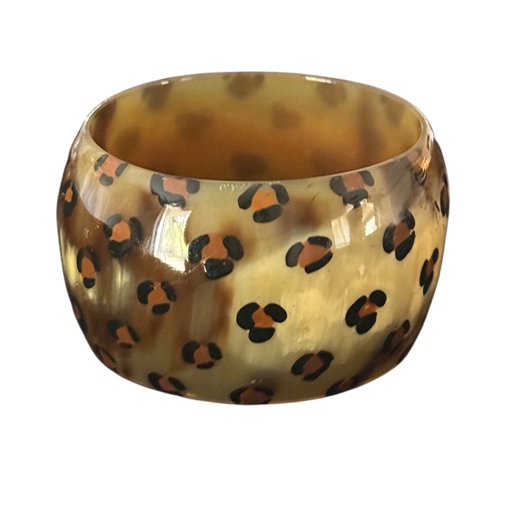 Vintage Leopard Print Chunky Bangle Bracelet Faceted Acrylic Resin Statement